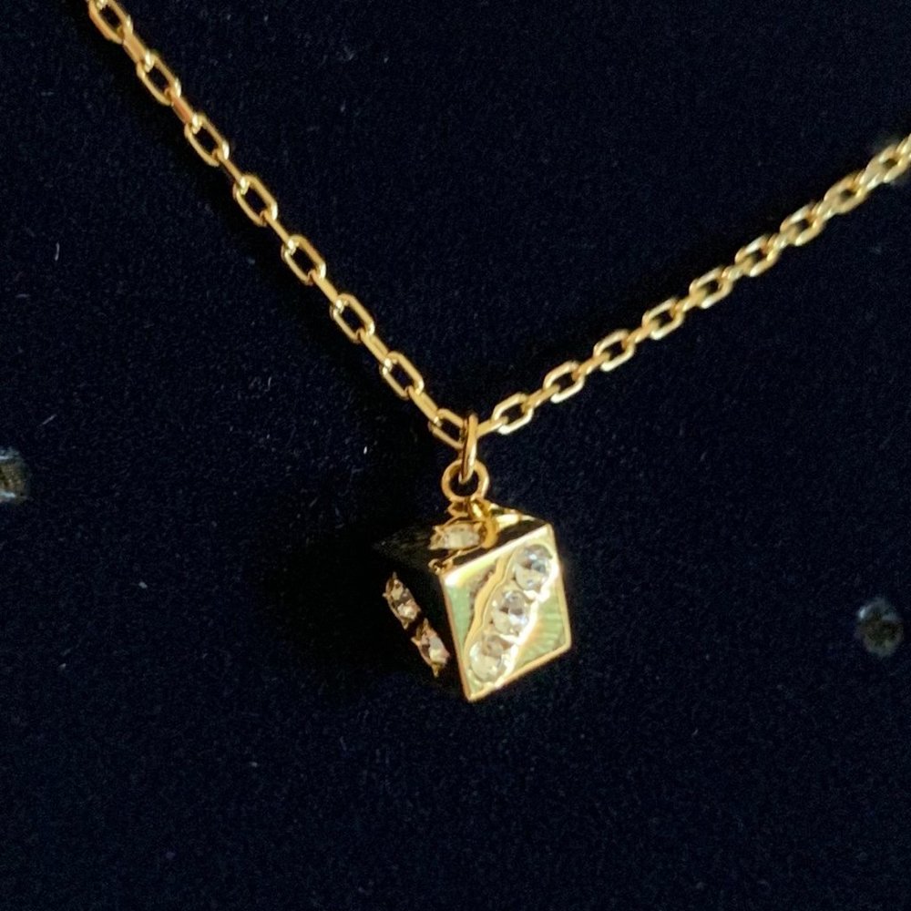 Swarovski Mini Dice Pendant Necklace in Gold Tone